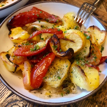 Roasted potatoes and peppers
